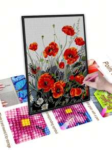 Bộ tranh khảm kim cương 5D DIY - Hoa đẹp, tranh thêu kim cương Trang trí tường nhà - Xám - Xem 4