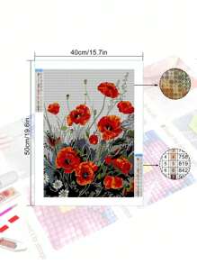 Bộ tranh khảm kim cương 5D DIY - Hoa đẹp, tranh thêu kim cương Trang trí tường nhà - Xám - Xem 3