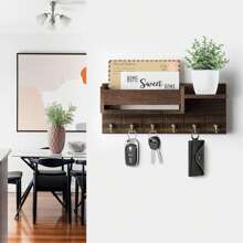 Soporte de pared para llaves: ganchos para llaves para decoración de pared de la sala de estar: perchero de llaves de madera y organizador de correo con estante para esenciales del hogar: decoración de entrada moderna estética para el hogar - 6 ganchos - Ver 6