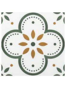 5 piezas de baldosas de piso autoadhesivas de PVC, diseño de mosaico simple, resistente a rayones, impermeable, adhesivo de alta resistencia, fácil de cortar, para renovación del hogar - flor verde - Ver 4