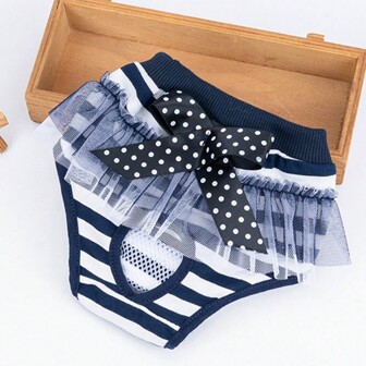 Culottes physiologiques pour animaux de compagnie mignonnes avec bord en dentelle et nœud, pantalon d'hygiène menstruelle multifonctionnel pour chien, petite taille