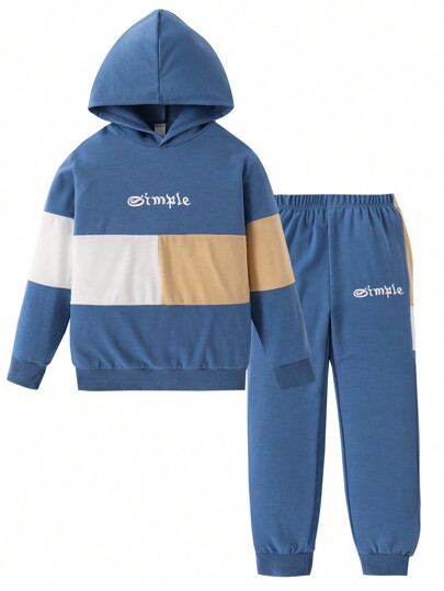 Conjunto de sudadera con capucha y pantalones de estilo nuevo para otoño para niños preadolescentes, traje deportivo de color contrastante para niños mayores