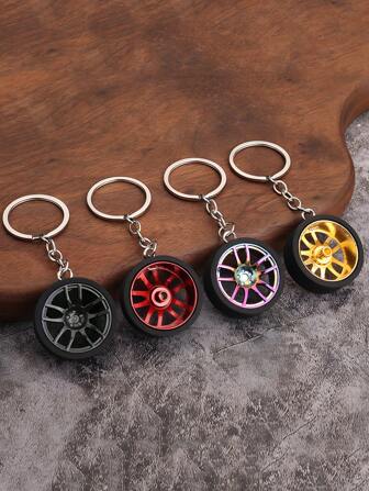 1 pieza Llavero de aleación de zinc con diseño de coche de carreras y neumático, accesorio para mochila, bolso y accesorios de bolso con estilo gótico y Y2K, incluye soporte para tarjeta de identificación