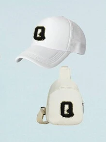 2 Cái/bộ Trẻ Em 26 Chữ Cái Mũ Bóng Chày & Ba Lô, Trang Phục Hàng Ngày Unisex & Phụ Kiện Đi Học - trắng - Xem 20