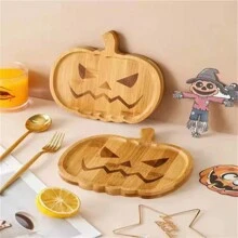 1pc Wooden Pumpkin Shape Tray, Home Decor & Serving Plate - Multicolor - View 5