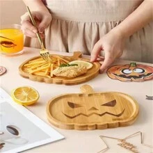 1pc Wooden Pumpkin Shape Tray, Home Decor & Serving Plate - Multicolor - View 4