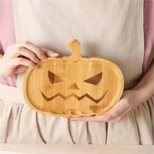 1pc Wooden Pumpkin Shape Tray, Home Decor & Serving Plate - Multicolor - View 1