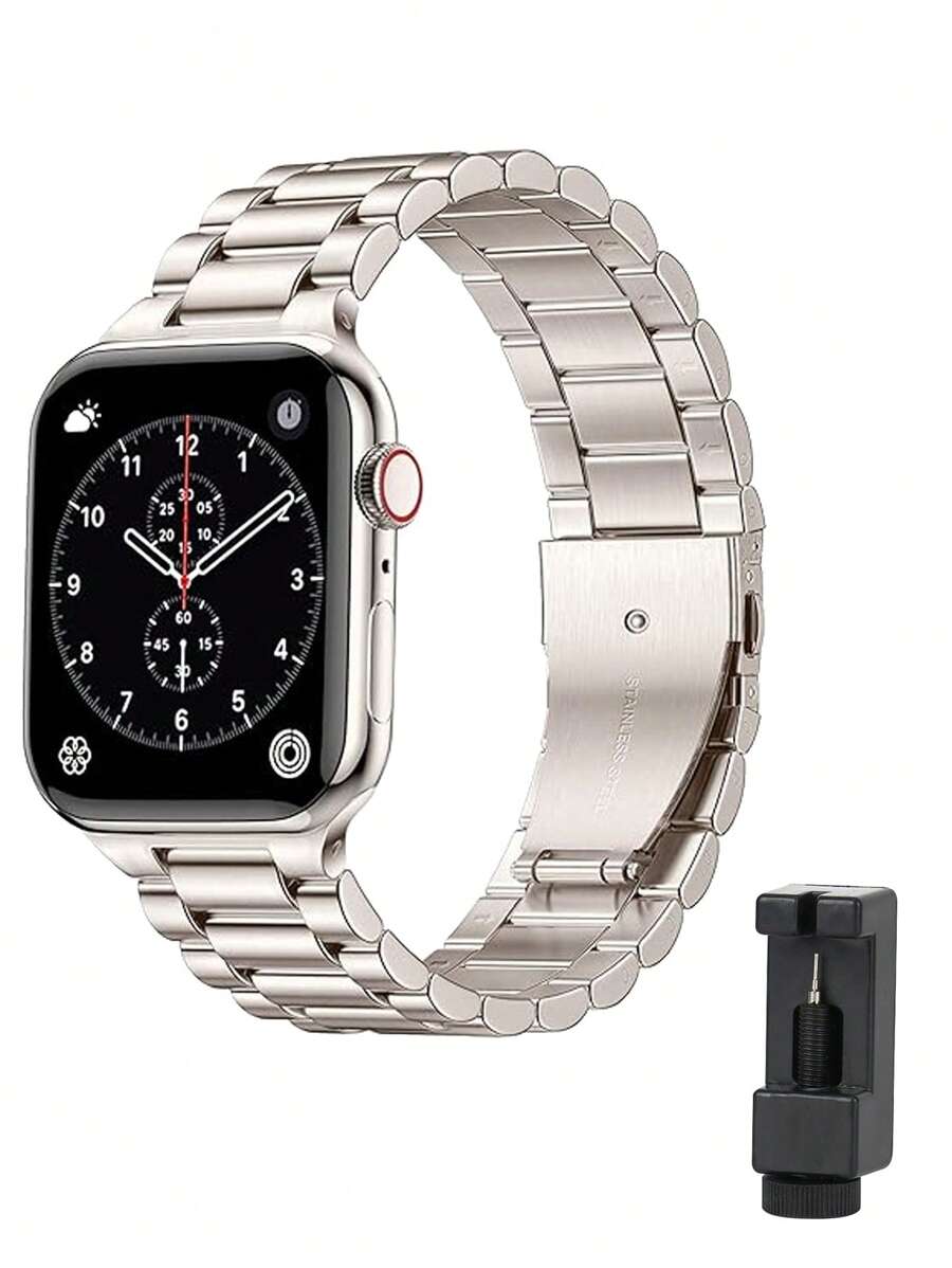 1条兼容苹果手表的星空色不锈钢可调节金属表带，适用于苹果手表 Ultra 2、1、SE、S9、8、7、6、5、4、3、2、1 系列，手表配件，时尚男女皆宜的礼物，通用替换表带，尺寸 38mm、40mm、41mm、42mm、44mm、45mm、49mm（不含手表），全球热销新品，适合正式会议、商务、聚会、旅行、日常穿搭，男士智能手表配件，表带