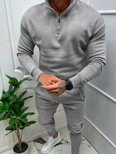 2pcs Men's Casual Long Sleeve Sweatshirt And Pants Set, Fall Clothes, Cozy Outfits