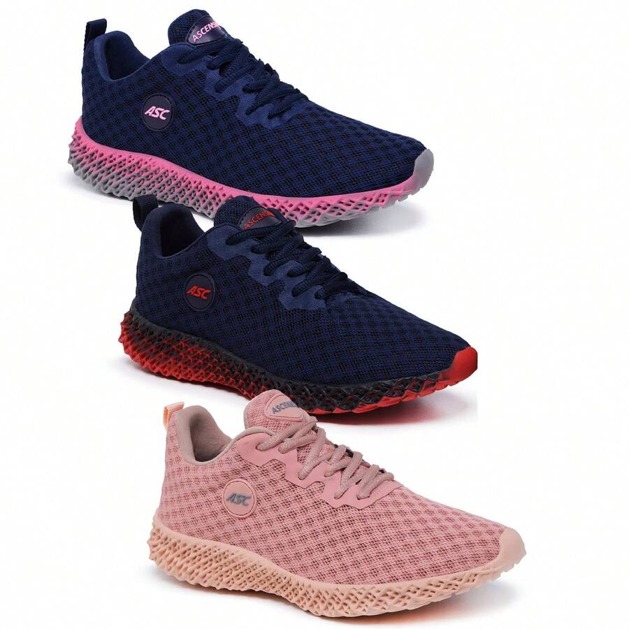 Ghost 2 3-Pair Sneaker Combo: Perfect For Walking, Running, Light Workouts, Gymnastics And Everyday Use - Marinho'Pink/Marinho'Red 和 Rose - 查看 1