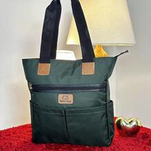 Large Resistant Oxford Fabric Women's Bag -Academia Escolar Praia - Immediate Shipping - xanh quân đội - Xem 2