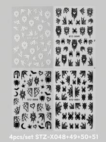 FULL BEAUTY 怪异黑白蜘蛛万圣节指甲暗色心形蜘蛛网蝙蝠美甲贴纸星月 Y2K 涂鸦卡通可爱滑块设计指甲贴花万圣节派对 DIY 饰品装饰指甲用品 - 黑與白 - 查看 20