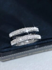 1 pièce Bague de mariage à double couche de luxe légère Bijoux pour dames en argent sterling 925 simple Petite zircone Bague de fiançailles Fine bijouterie Cadeau pour le mariage Pour la fête de fiançailles