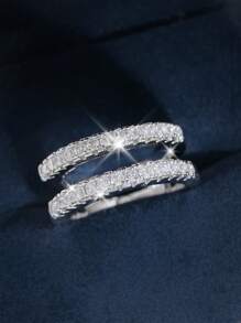 1 pièce Bague de mariage à double couche de luxe légère Bijoux pour dames en argent sterling 925 simple Petite zircone Bague de fiançailles Fine bijouterie Cadeau pour le mariage Pour la fête de fiançailles