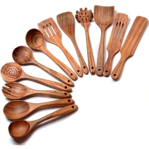Wooden Spoons For Cooking,12 Pack Wooden Utensils For Cooking Wooden Kitchen Utensils Set Wooden Cooking Utensils Natural Teak Wooden Spatulas For Cooking