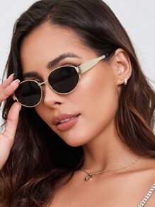 一副女士复古圆形金属框彩色镜片眼镜，椭圆形时尚眼镜，适合户外活动、嘉年华、优雅学院风，是返校季必备单品 - 彩色 - 查看 8