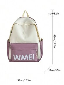 1 件紫色尼龙休闲校园风格字母印花大容量可折叠防水拉链背包（无吊坠），适合青少年、初中和高中学生、大学生、毕业生、日常使用、通勤、购物、旅行、返校、毕业礼物 - 紫色 - 查看 3