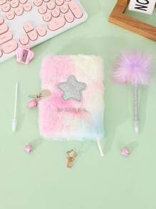 A6五角星扎染印花毛绒笔记本套装带笔1包便携带礼物本子适合男生女生学生家庭学校练习册手册账本80内页