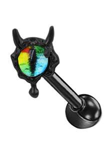 1 件 316L 医用不锈钢真空镀邪眼软骨耳环，男女皆宜，适合日常和节日佩戴 - 黑色 - 查看 10