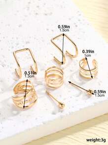 7 件/套简约多层耳夹和耳钉，女士时尚珠宝套装 - 金色 - 查看 4
