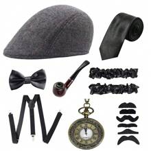 8 件纯色复古了不起的盖茨比男士配饰套装、配饰套装、万圣节舞会服装角色扮演派对