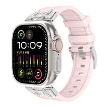 1pc Rhinestone Decorated Metal Adapter Silicone Watch Band Compatible With 38/40/41/42/44/45/49mm Apple Watch Ultra2/SE/9/8/7/6/5/4/3/2/1