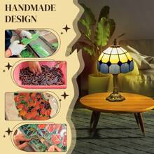 HOMCOM Handmade Stained Glass Table Lamp, Antique Bedside Lamp For Bedroom, Living Room, Home, Nightstand, Decorative Night Light, Blue - Blue - View 6