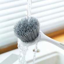 1piece Long-Handled Reusable Cleaning Brush - Effective Household Decontamination And Dishwashing Tool For Sink, Stove, And Cup Cleaning - Uncharged, Easy To Use, And Space-Saving - Grey - View 6