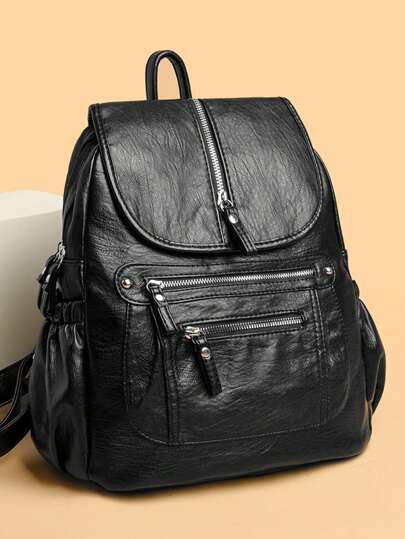 2024 女士软皮背包 复古女式单肩包 休闲旅行女士背包 S 码书包