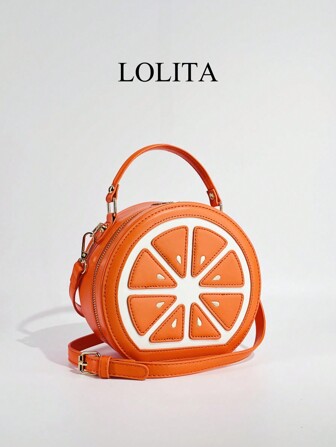 Bolso cruzado con estampado de frutas de moda, bolso de hombro con diseño naranja de purpurina y empalme, estilo Y2k para mujer