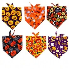Random 6 Pieces Halloween Dog Bandana For Dogs Halloween Dog Bib Triangle, Dog Bandana Skull Pumpkin Adjustable Washable Pet Scarf For Dogs And Cats - Multicolor - View 3
