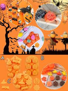 Molde de silicona Halloween 1/3 piezas, molde de silicona de fantasma, calabaza, calaveras y sombrero, molde antiadherente de Halloween para hacer dulces, chocolate, pasteles, magdalenas, gelatina, cubitos de hielo, cera, galletas, fondant y decoraciones de Halloween para el hogar y fiestas - Multicolor - Ver 8