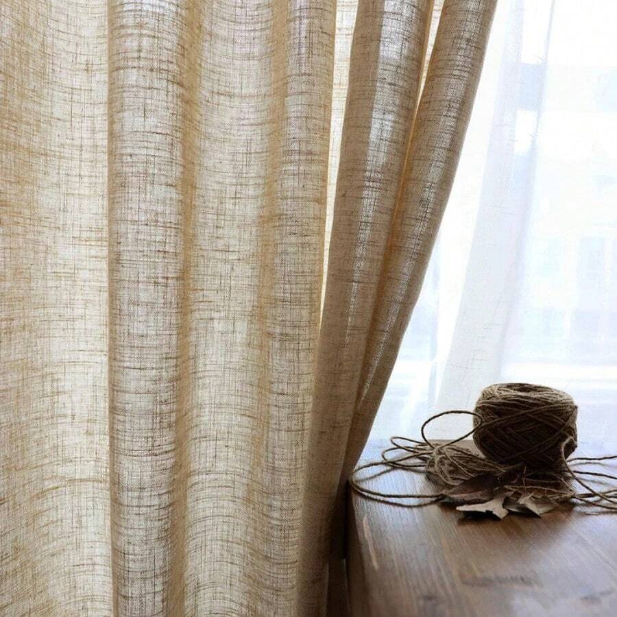 Rustic Linen Curtain 4.80m X 2.70m Without Eyelets Passing Rod - 摩卡棕 - 查看 1