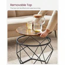 VASAGLE Small Coffee Table Set Of 2, Round Coffee Table With Steel Frame, Side End Table For Living Room, Bedroom, Office - Rỉ Nâu - Xem 7