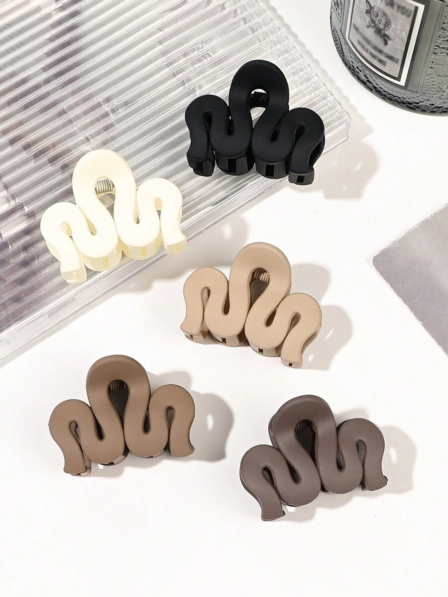 5pcs/Set Matte Nude-Tone Minimalist Small Hollow Wave Hair Claw Scrunchie Hair Accessories - Multicolor - View 1