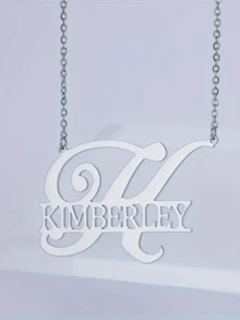 Customized Initials Necklace, Middle Filled Name Pendant Necklace, Fashion Stainless Steel Necklace, Initial Name Plate Chain Choker Laser Cutting Custom Necklace For Women Jewelry Gift Accessories Party Birthday Gift - Silver - View 8