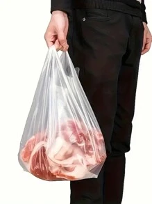 50/100/200pcs White Transparent Plastic Bags, Supermarket Shopping Bags, Tote Bags, Durable Takeout Bags, Packaging Supplies - White - View 7