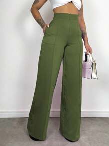 Women's Tailored Pants, High Waist, Pantalone, Sophisticated, Blogger, Elegant, Modern, National Shipping SHEIN 11.11 ADD MODA FEMININA EIRELI - 綠色 - 查看 1