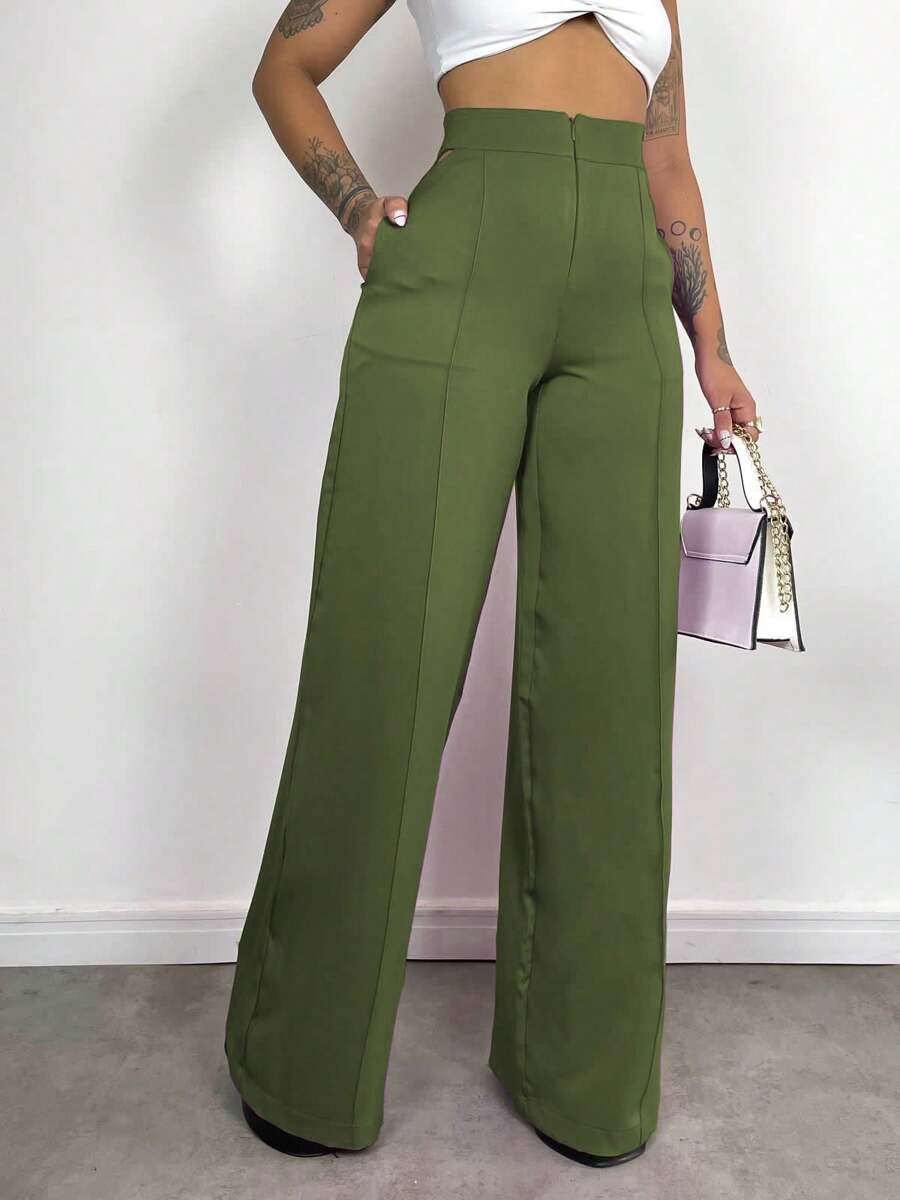 Women's Tailored Pants, High Waist, Pantalone, Sophisticated, Blogger, Elegant, Modern, National Shipping SHEIN 11.11 ADD MODA FEMININA EIRELI - 綠色 - 查看 1