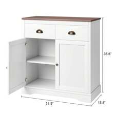 Coffee Bar Cabinet, Modern Farmhouse Buffet Cabinet With 2 Drawers And Adjustable Shelf, Double Door Kitchen Cabinet - White - View 3