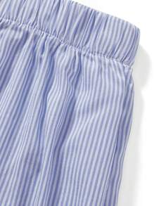 Short con elástico de rayas para mujer, estilo pijama corto de cintura baja, lindo short de boxeo, pantalón corto de descanso de verano, ropa de dormir - Azul - Ver 9