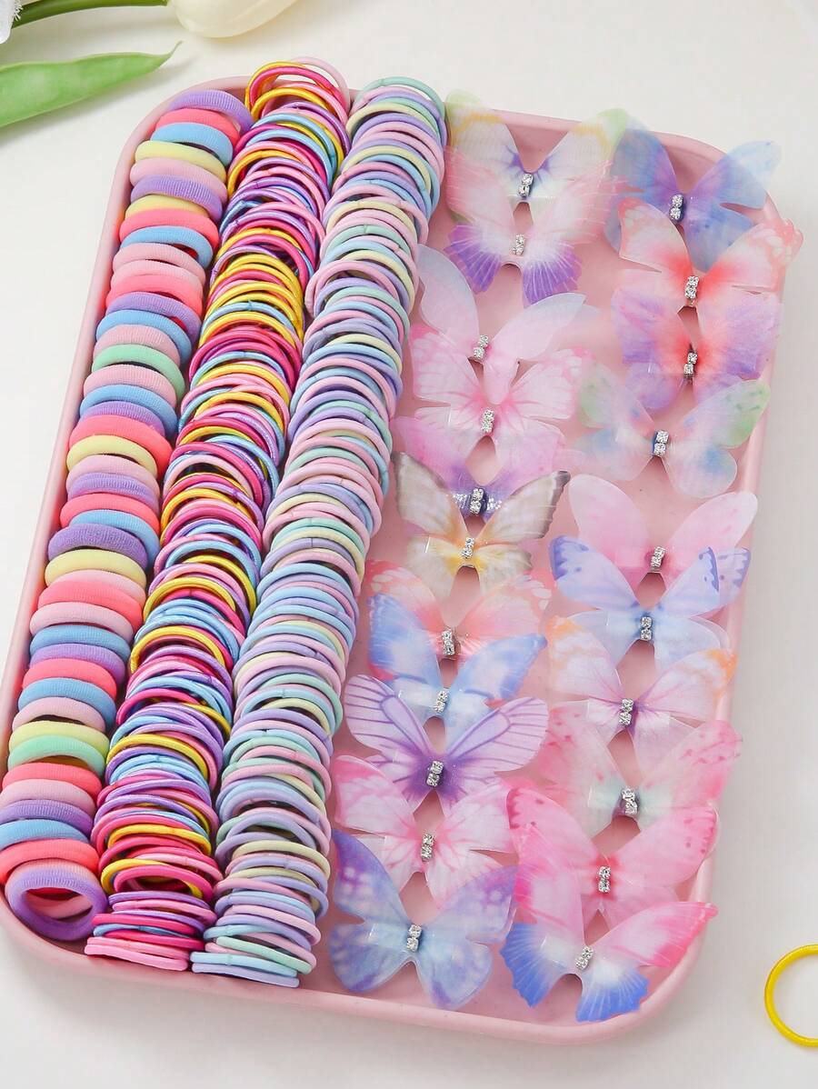 260 piezas/Set Conjunto básico simple de accesorios para el cabello de niña, incluyendo lazos, scrunchies, moños, pinzas y ganchos para el cabello, para uso diario y como regalo - Multicolor - Ver 1