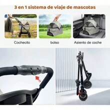 Carriola Plegable Para Perro Gato Mascotas Transportadora - Azul Marino - Ver 11