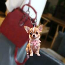 1 件亚克力粉色吉娃娃小狗形状多功能 2D 装饰，适用于汽车、背包、钥匙、手机配件、家居装饰、房间装饰、墙壁装饰