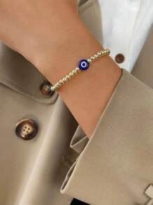 1 件幸运蓝色邪眼不锈钢串珠手链带祝福卡女士 - 彩色 - 查看 1