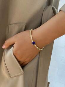 1 件幸运蓝色邪眼不锈钢串珠手链带祝福卡女士 - 彩色 - 查看 10