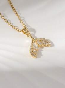 1pc Copper Cubic Zirconia Dopamine Lucky Clover Pendant Necklace, Fashionable Layering Collarbone Chain Jewelry For Women
