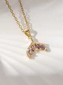 1pc Copper Cubic Zirconia Dopamine Lucky Clover Pendant Necklace, Fashionable Layering Collarbone Chain Jewelry For Women