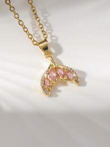 1pc Copper Cubic Zirconia Dopamine Lucky Clover Pendant Necklace, Fashionable Layering Collarbone Chain Jewelry For Women