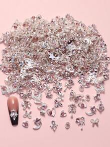 10pcs Assorted Alloy Bowknot, Heart, Moon Shape Rhinestone Nail Art Decorations
